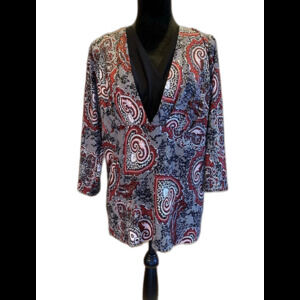 Cato Top Womens Blouse Black Burgundy Plus Size 18 / 20 Pullover V Neck Dressy